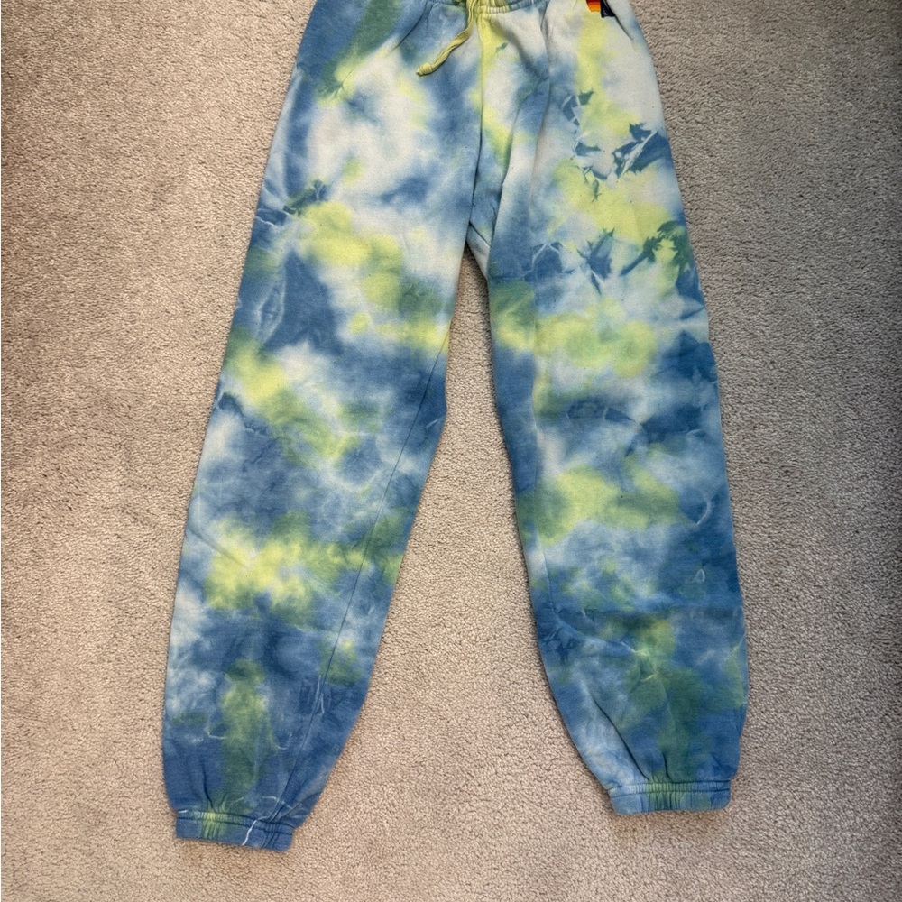 Aviator Nation Blue and Green Tie-Dye Track Pants